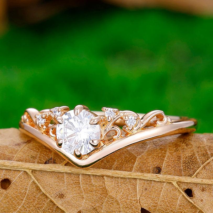 Dainty Vines Flower Branches Moissanite Engagement Ring For Unique Wedding Gift - Esdomera