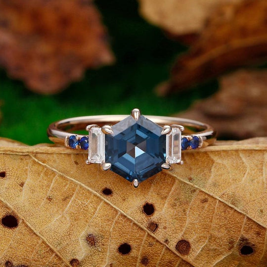 Delicate 1.35CT Hexagon Cut 925 sterling sliver London Blue Topaz Half Eternity Sapphire Ring - Esdomera