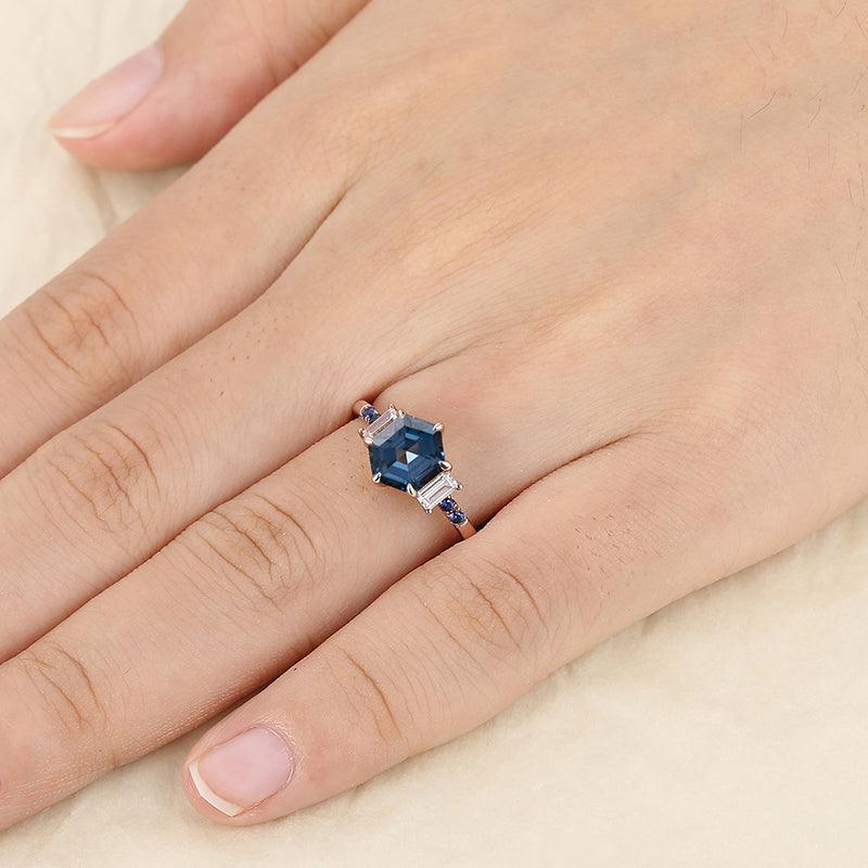 Delicate 1.35CT Hexagon Cut 925 sterling sliver London Blue Topaz Half Eternity Sapphire Ring - Esdomera
