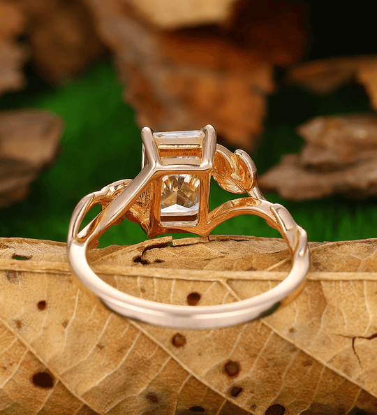 Delicate Gold Leaves Branch Lab Grown Diamond Ring - Esdomera