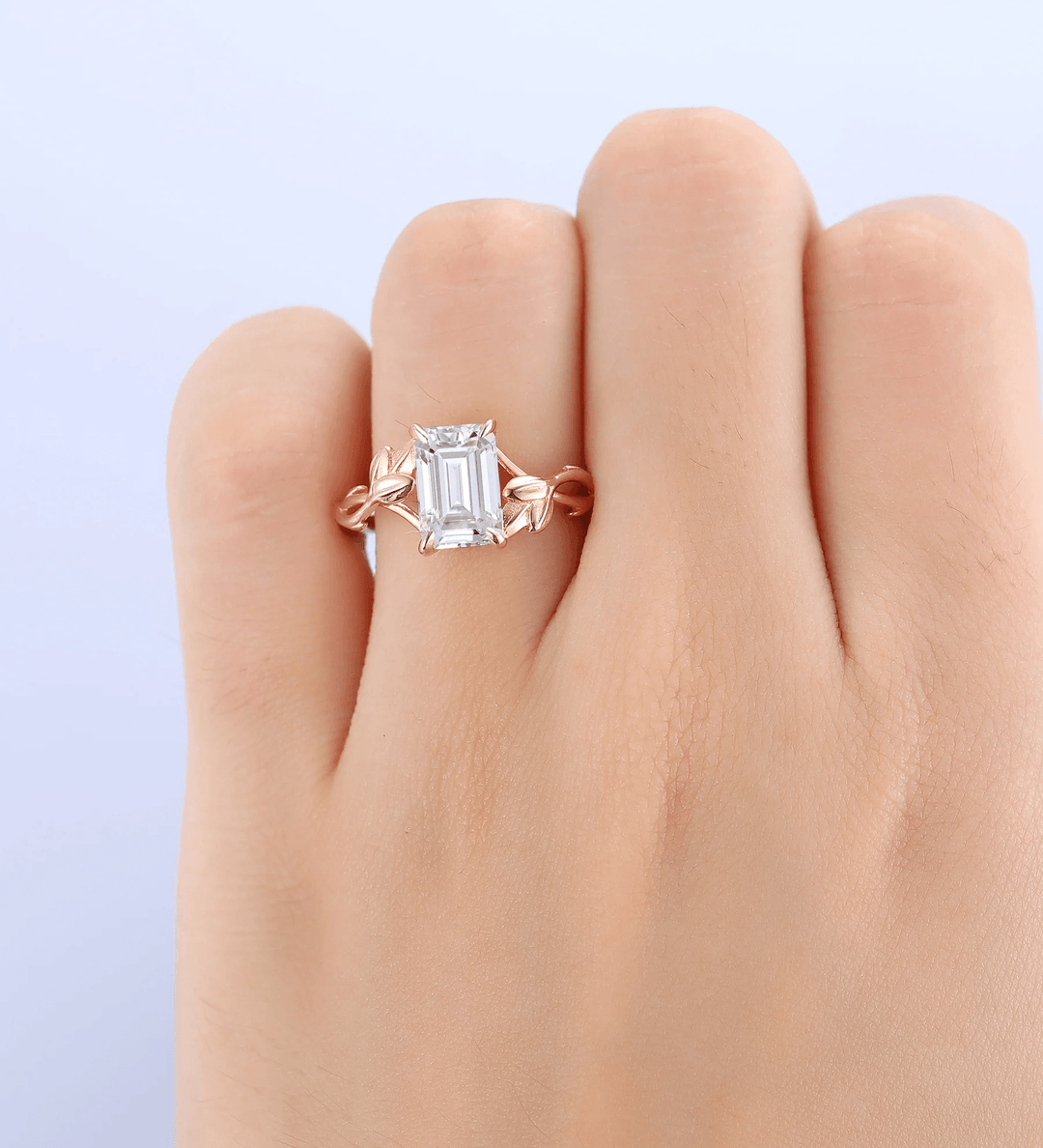 Delicate Gold Leaves Branch Lab Grown Diamond Ring - Esdomera