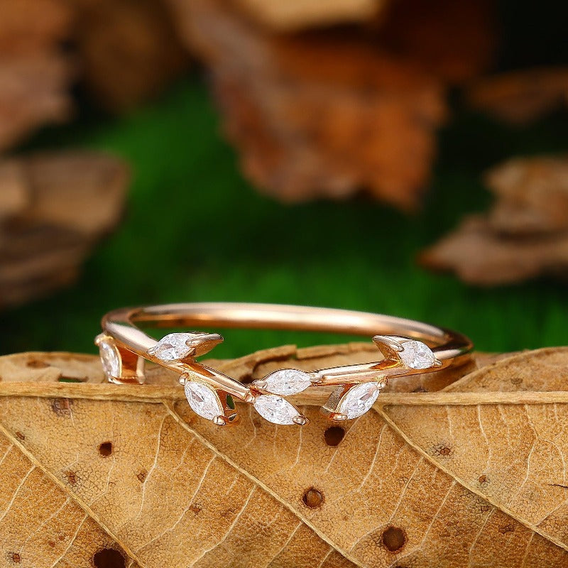 Delicate Womens Dainty Marquise Moissanite Stackable Ring - Esdomera