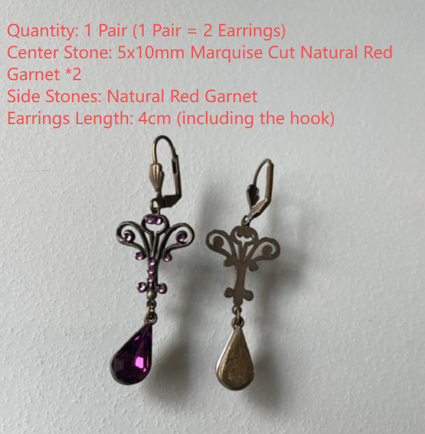 Custom Order - Marquise Cut Natural Red Garnet Drop Earrings