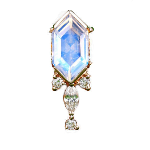Custom Order - 4 x 8 mm Elongated Hexagon Blue Moonstone Earrings