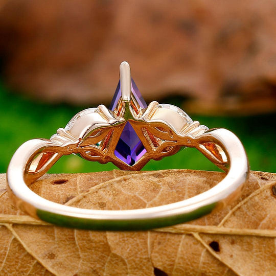 Elegant Kite Cut Amethyst Hollow Engagement Couples Ring Blue Sandstone Amethyst Tungsten Marriage Ring - Esdomera