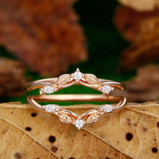 Elgant Bridal Stackable Nesting Band Moissanite Promise Wedding Gold Ring - Esdomera