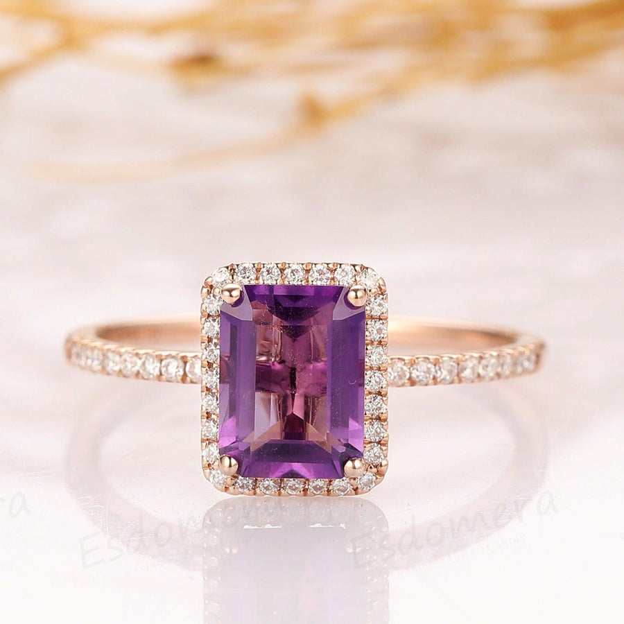Emerald Cut 1.5CT Natural Amethyst Rose Gold Promise Ring - Esdomera
