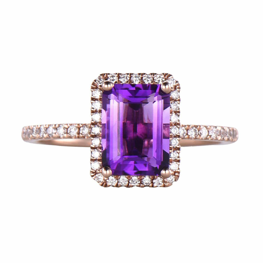 Emerald Cut 1.5CT Natural Amethyst Rose Gold Promise Ring - Esdomera