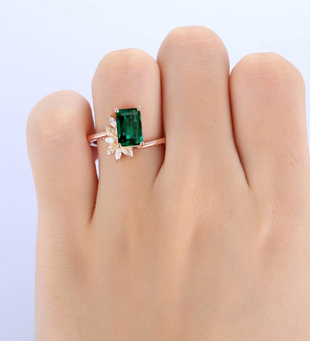 Emerald Cut 14k Rose Gold Vintage Emerald Gold Engagement Ring - Esdomera