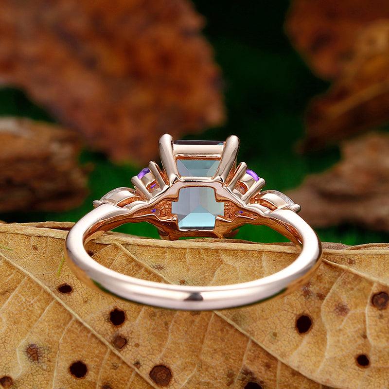 Emerald Cut 2.0CT Alexandrite Engagement Dainty Ring Amethyst Gemstone Inlaid Women's Ring Anniversary Bridal Ring Gift - Esdomera