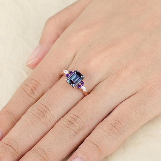 Emerald Cut 2.0CT Alexandrite Engagement Dainty Ring Amethyst Gemstone Inlaid Women's Ring Anniversary Bridal Ring Gift - Esdomera