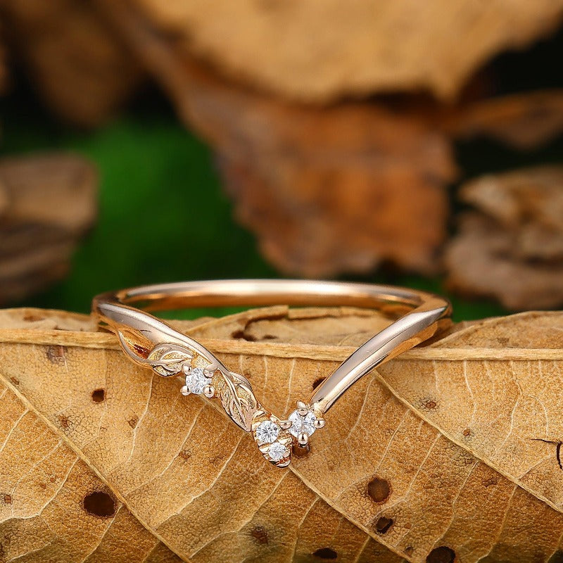 Floral Leaf Promise Ring Nature Inspired Moissanite Stacking Ring - Esdomera