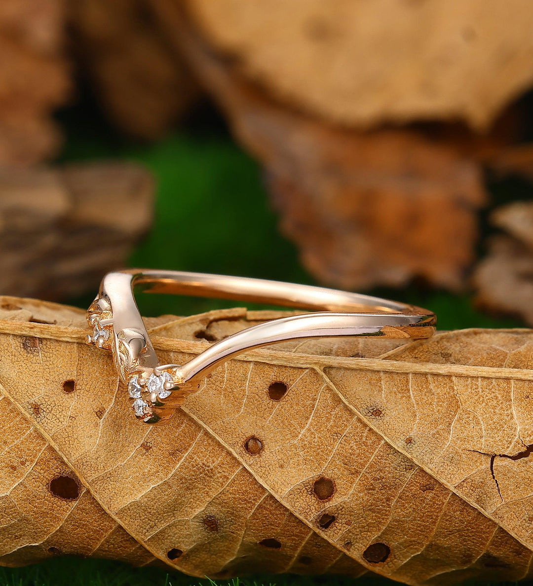 Floral Leaf Promise Ring Nature Inspired Moissanite Stacking Ring - Esdomera