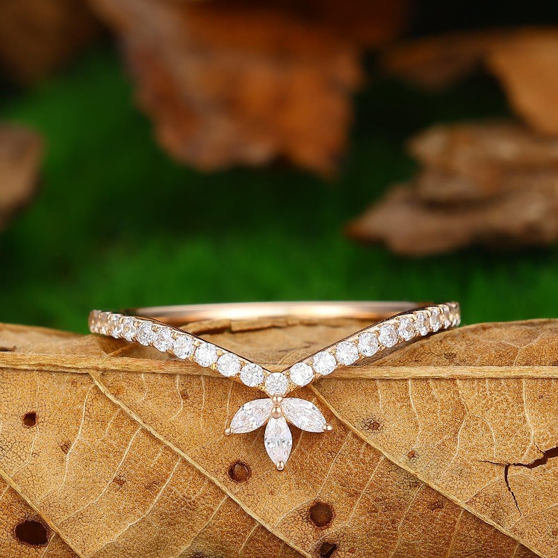 Full Eternity Curved Wedding Band Marquise Moissanite Vintage Unique Stacking Matching Ring - Esdomera