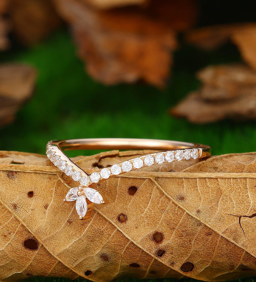 Full Eternity Curved Wedding Band Marquise Moissanite Vintage Unique Stacking Matching Ring - Esdomera