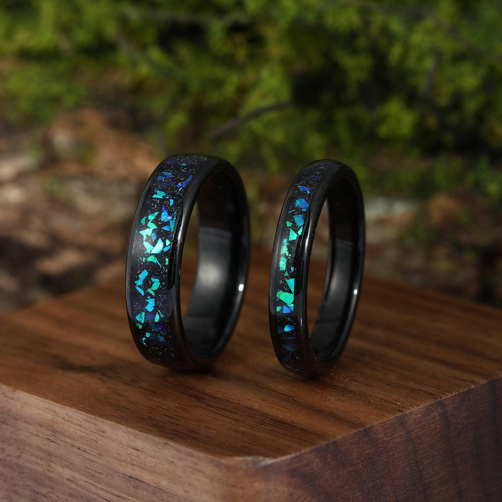 4mm & 6mm Galaxy Couple Ring Set Nebula Wedding Matching Promise Rings for Women 2pc Black Gold Filled Engagement Ring Set Anniversary Ring - Esdomera