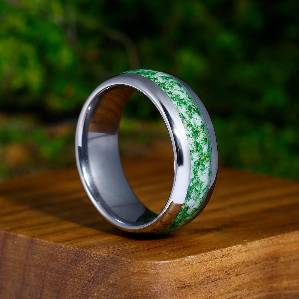 Green Moss Agate Ring Set For Couples- His and Hers Wedding Band 8 & 4mm Tungsten Wedding Band Unsex Promise Ring - Esdomera