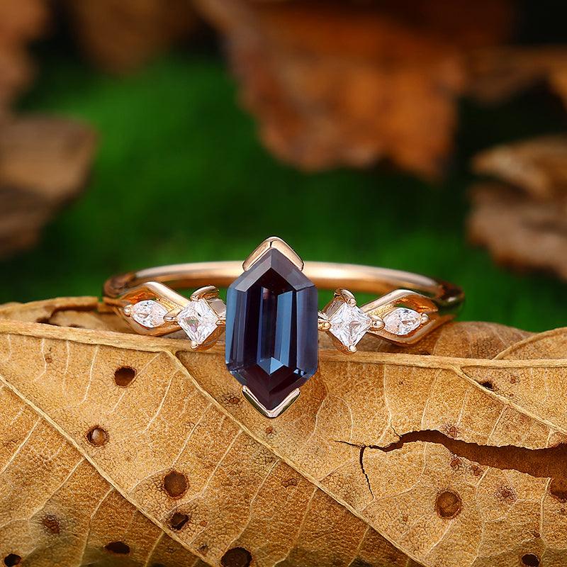 Half Eternity Hexagon Shaped Cluster Alexandrite Engagement Ring - Esdomera