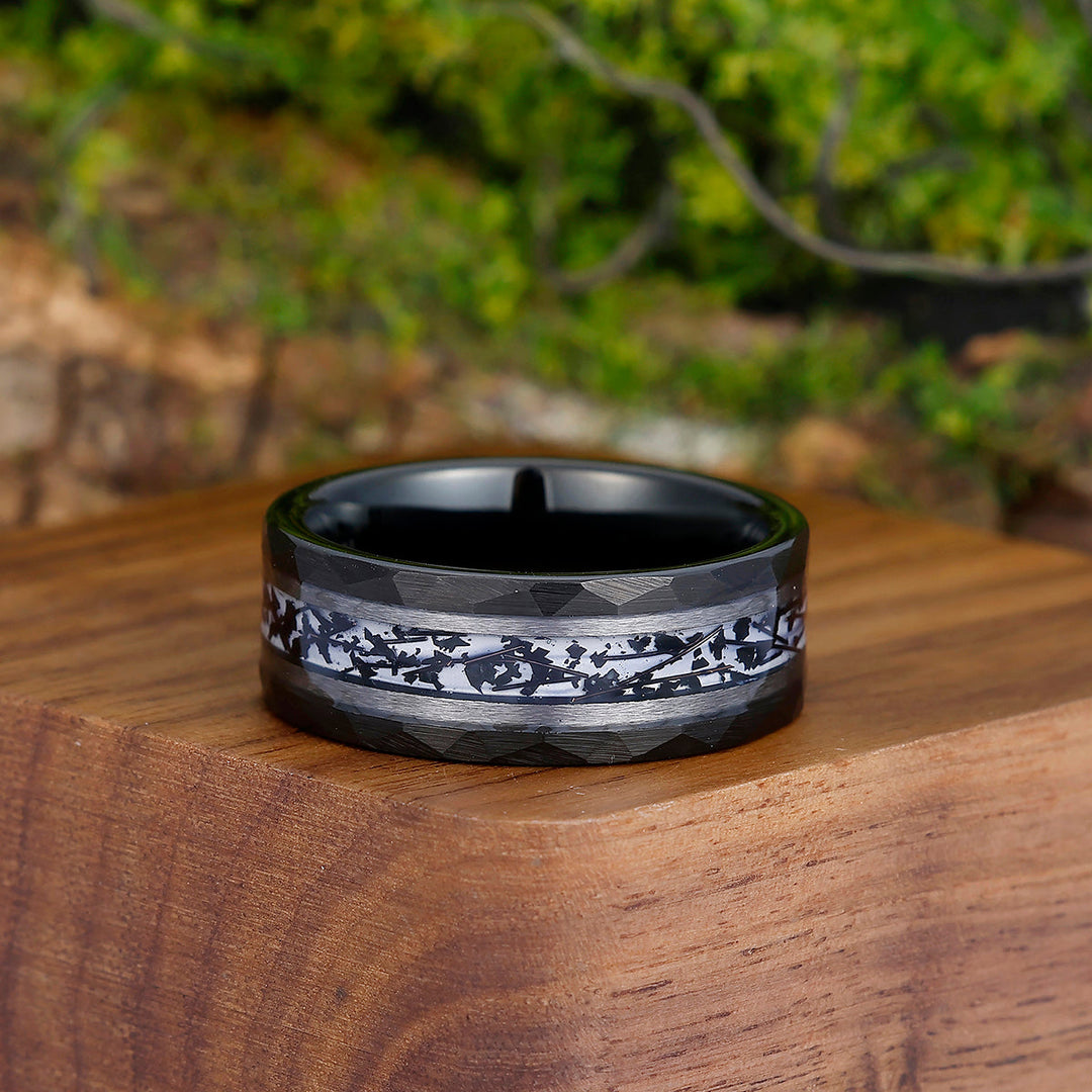 Bague de mariage pour homme en tungstène martelé incrustée de