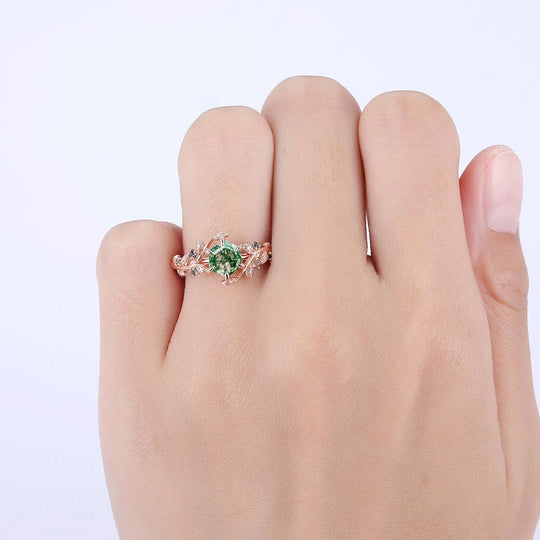 Hexagon Cut Natural Moss Agate Engagement Leaf Shape Ring For Anniversary Gift - Esdomera