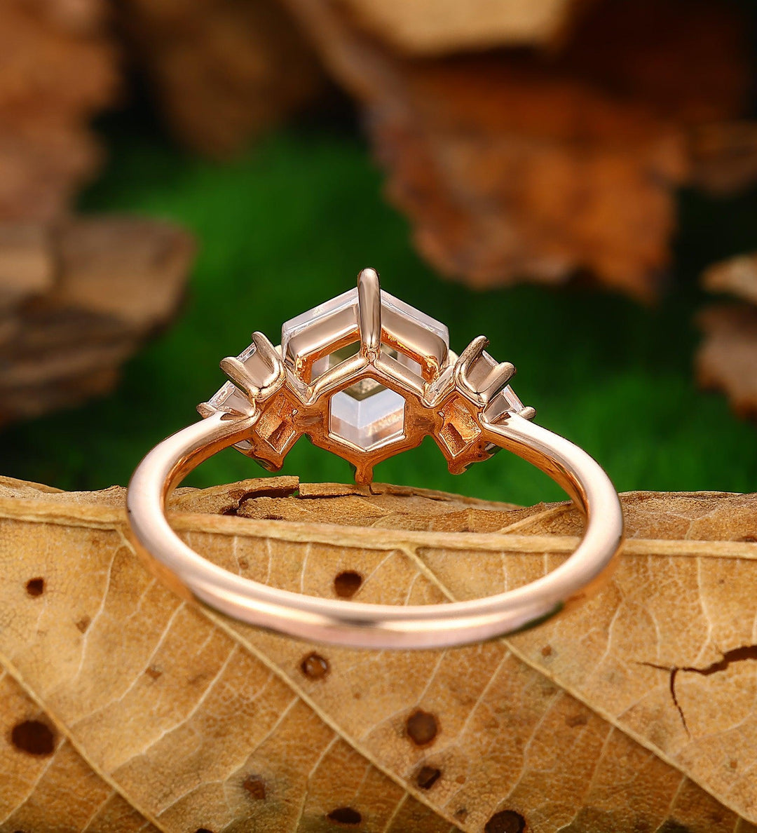 Hexagon Shaped 1.7carat Art Deco Gemstone Bridal Ring - Esdomera