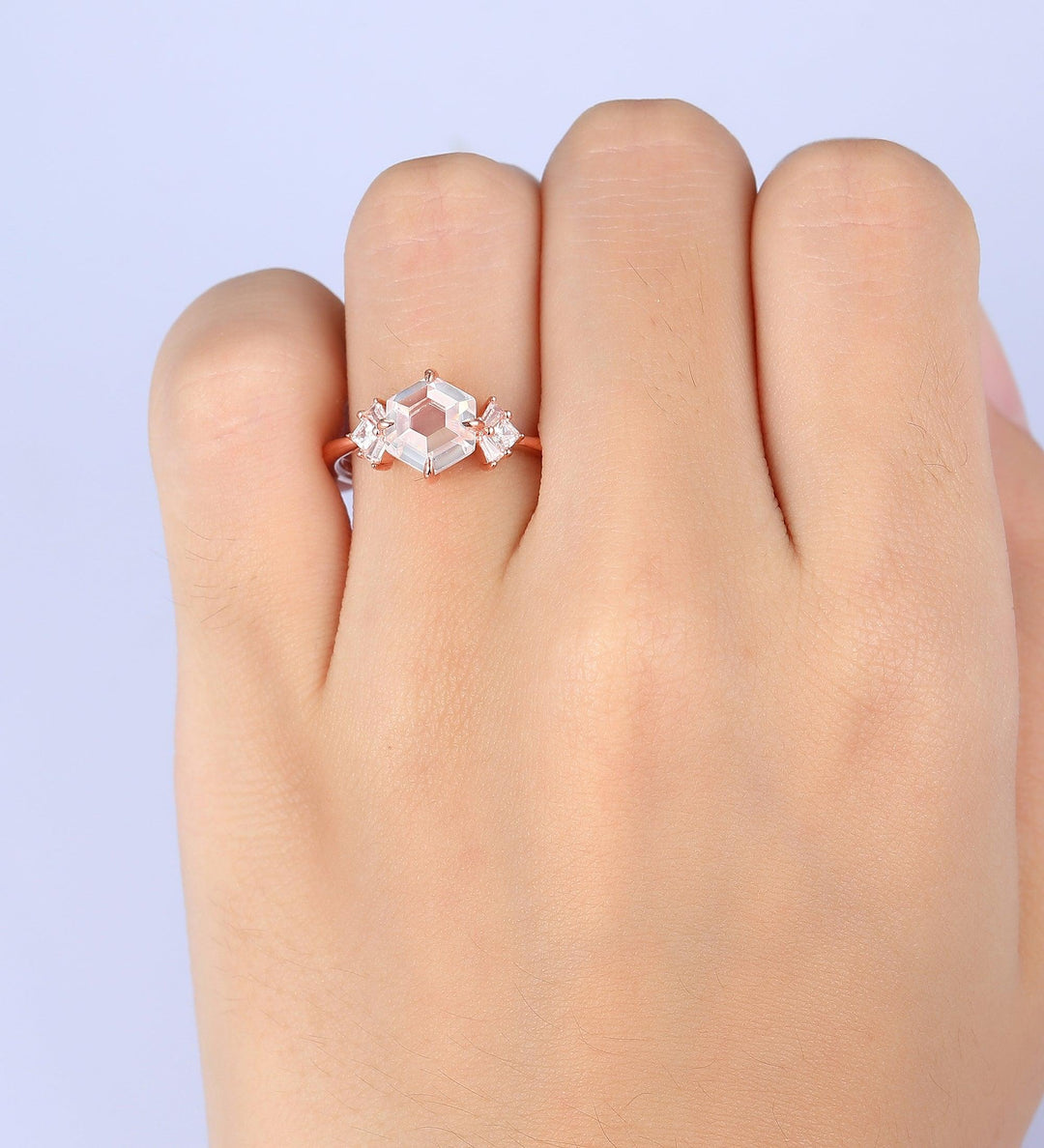 Hexagon Shaped 1.7carat Art Deco Gemstone Bridal Ring - Esdomera