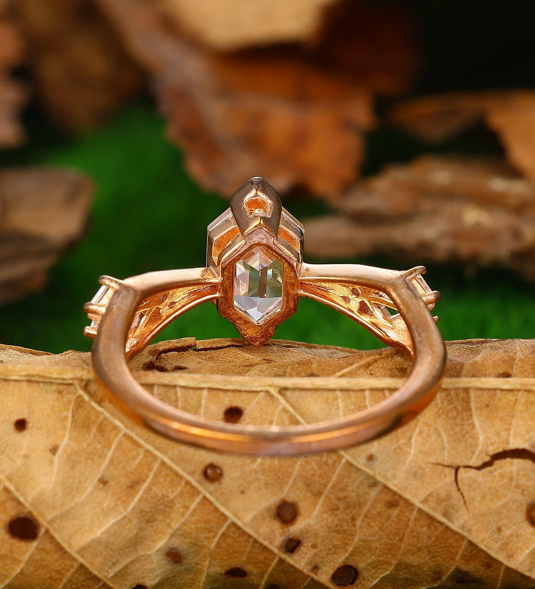 Hexagon Shaped 2CT Moissanite Engagement Ring Art Deco Moissanite Bridal Promise Ring - Esdomera
