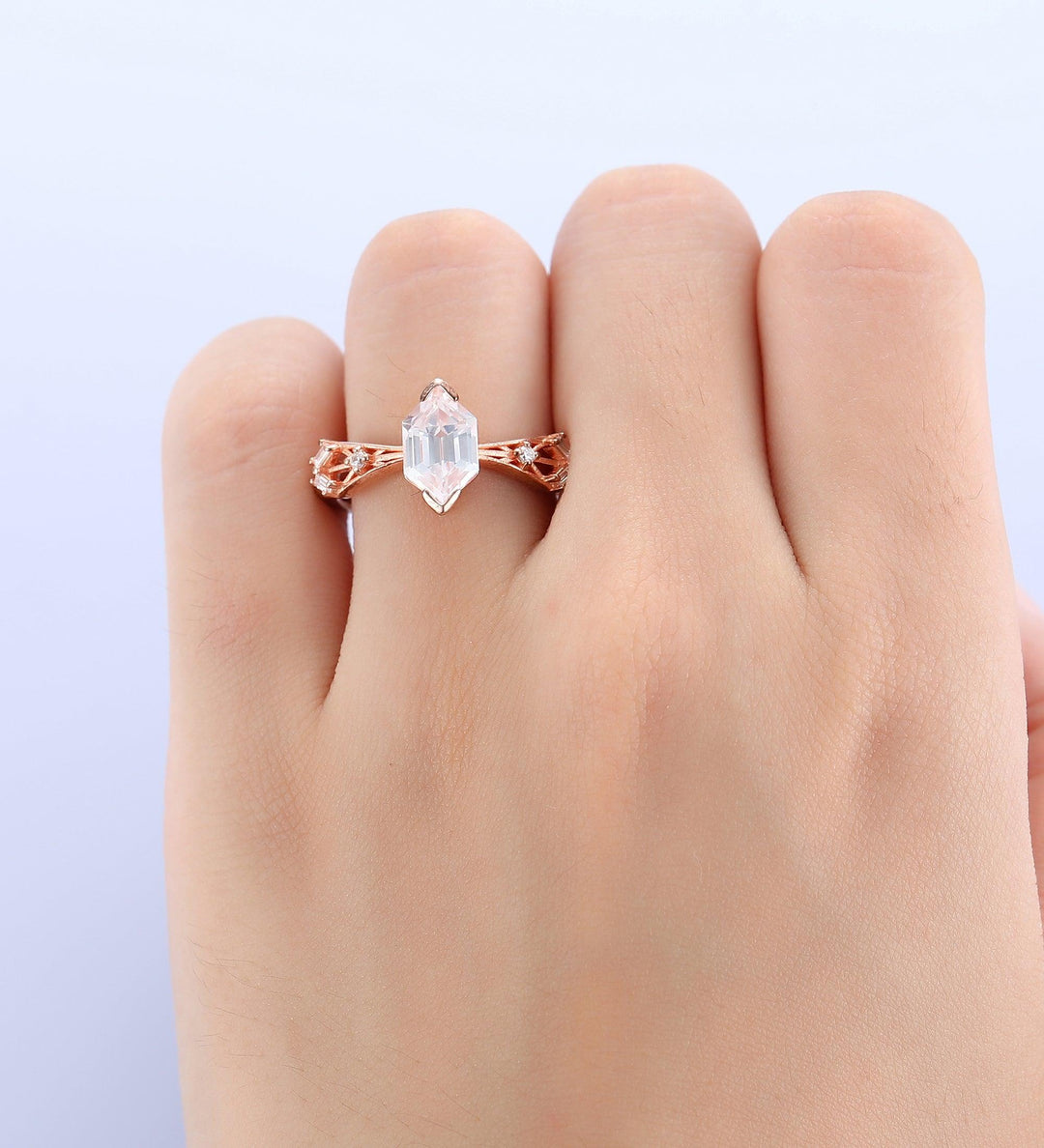 Hexagon Shaped 2CT Moissanite Engagement Ring Art Deco Moissanite Bridal Promise Ring - Esdomera