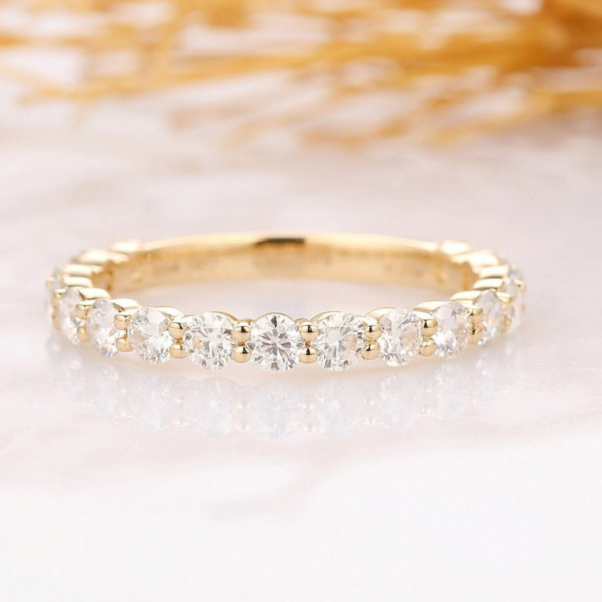 3/4 Eternity Round Cut Moissanite Bridal Ring Unique Solid Gold Moissanite Wedding Band -  Esdomera.com