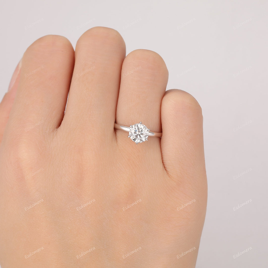 Solitaire 14K 1CT Round Cut Moissanite Engagement Ring Anniversary Bridal Ring Gift