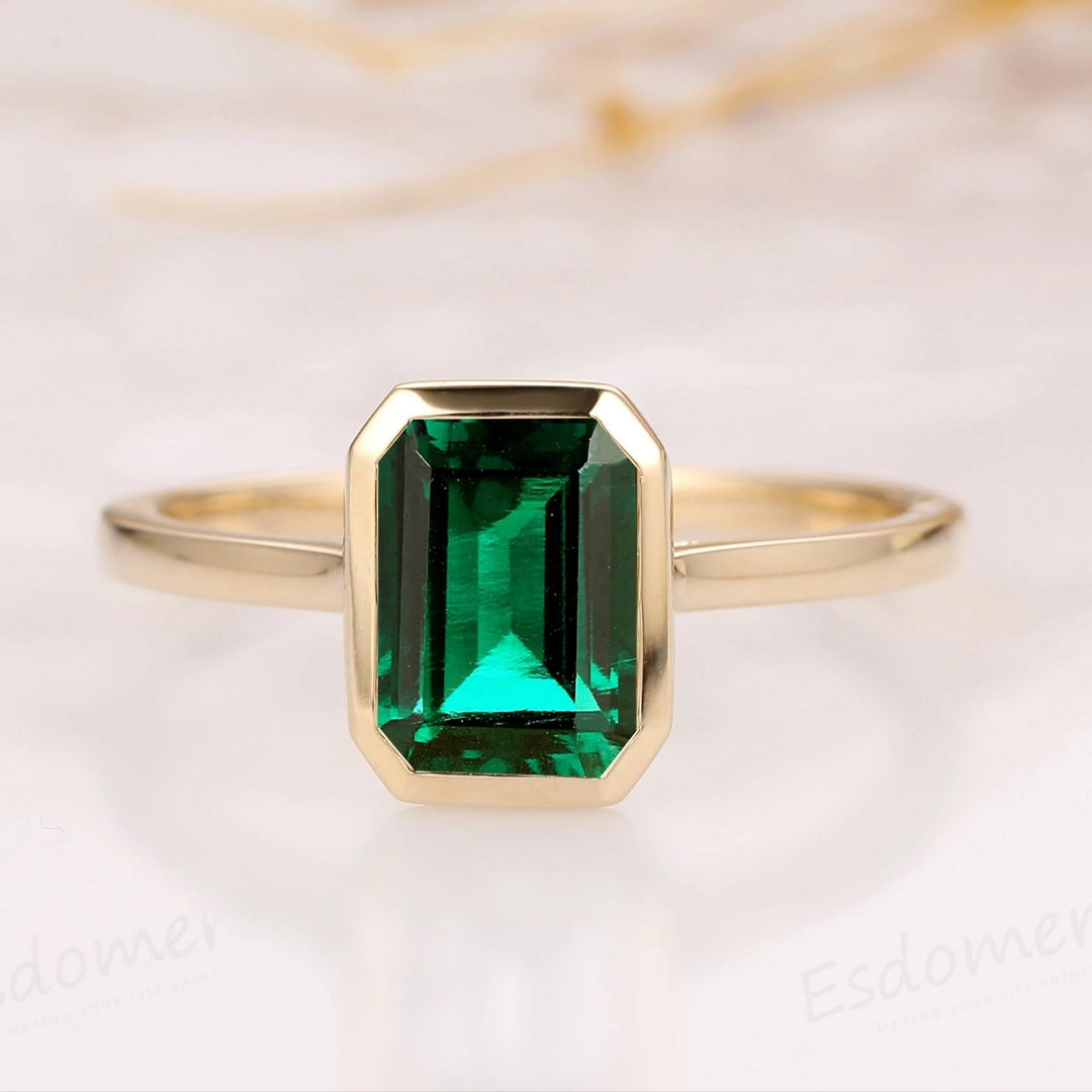 Unique May Birthstone Ring, 3CT Emerald Cut Emerald Engagement