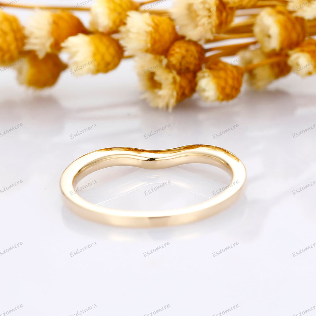 18K Solid Gold Curved Wedding Band Dainty Gold Ring For Women