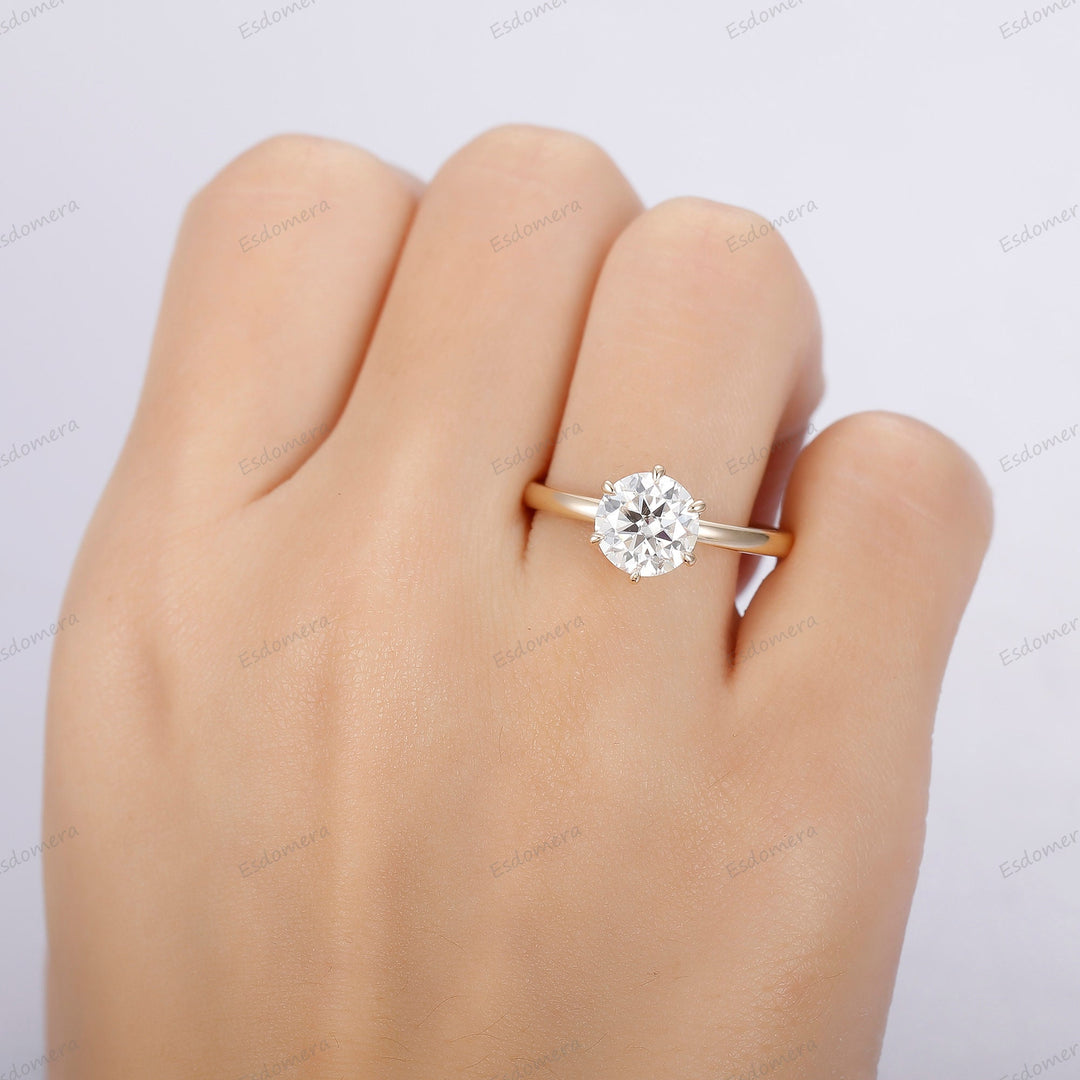 Petal Setting Round Cut Moissanite Engagement Ring Solitaire Engagement Women Fine Ring