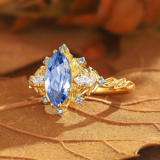 Vintage Floral Design Marquise Moissanite Engagement Ring Yellow Gold Bridal Ring For Women