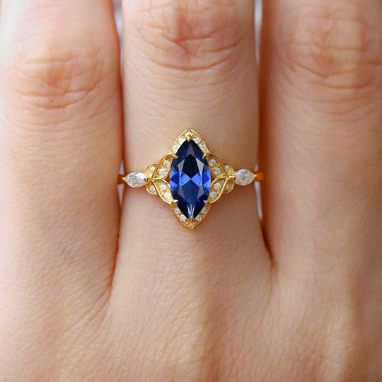 Vintage Floral Design Marquise Moissanite Engagement Ring Yellow Gold Bridal Ring For Women