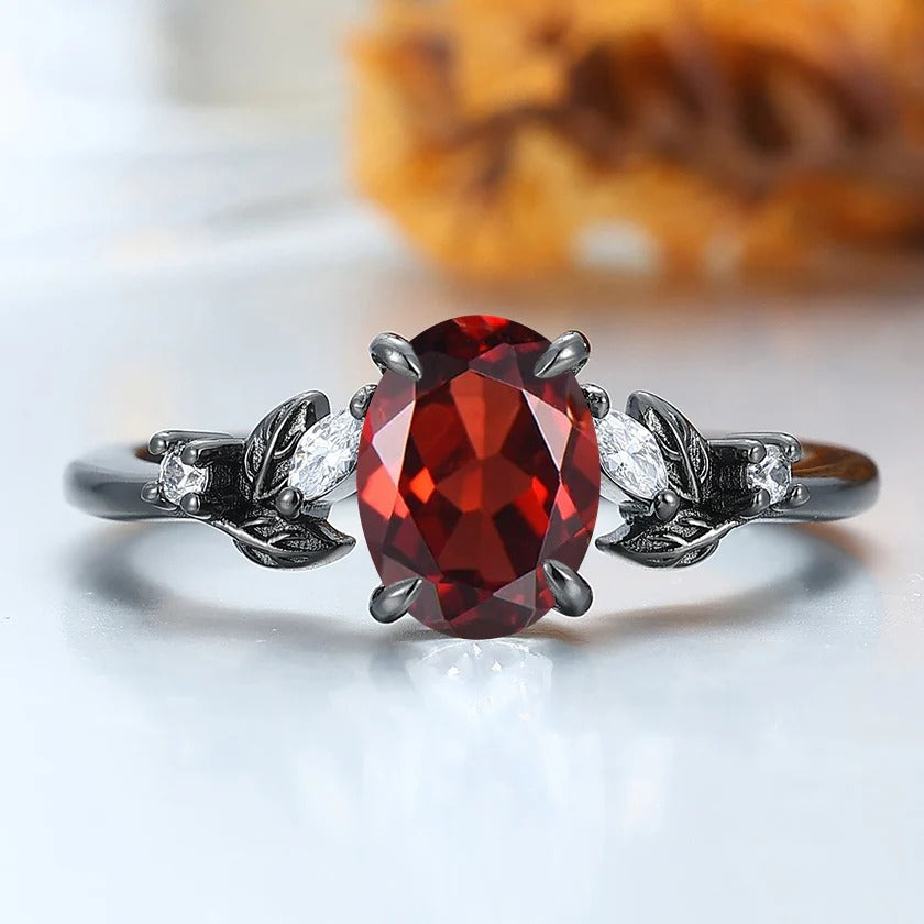 Vintage 1.5 CT Oval Cut Art Deco Natural Red Garnet 18K Gold Leaf Design Ring -  Esdomera.com