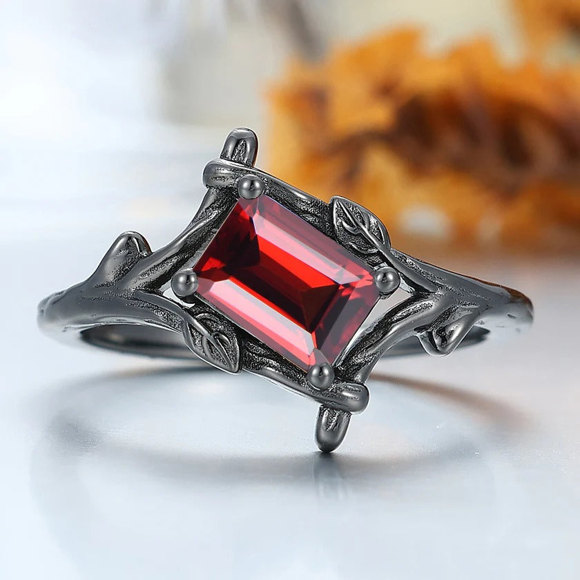 Vintage Emerald Cut Red Garnet Engagement Ring 14k Soild Gold Ring Leaf Vine Bridal Promise Ring -  Esdomera.com