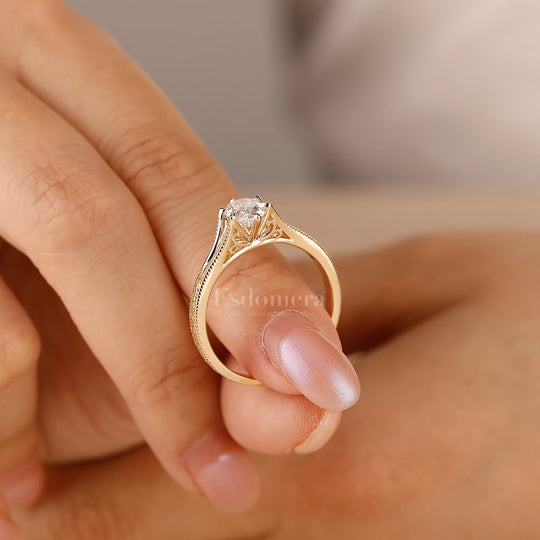 Artesanal Anillo de Compromiso con Diamante Ovalado de Laboratorio Corte Solitario Anillo de Mujer Filigranado (Certificado IGI)