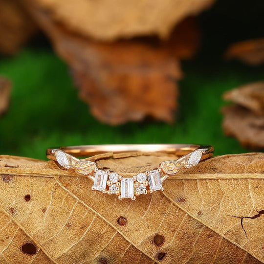 Commande Personnalisée - Bague De Mariage Unique En Moissanite En Forme De Feuille, Platine