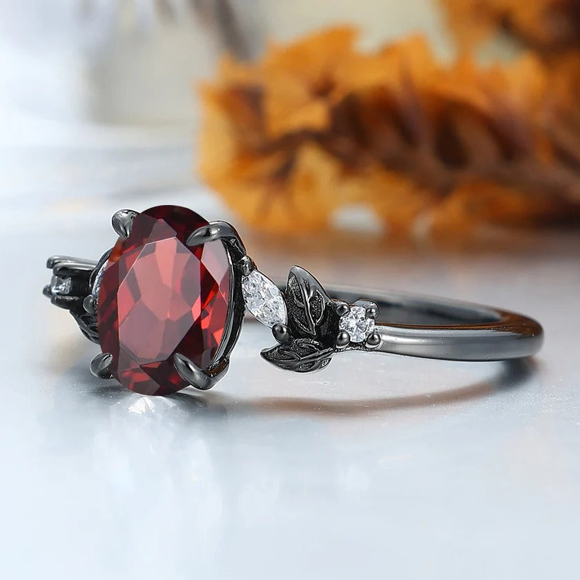 Vintage 1.5 CT Oval Cut Art Deco Natural Red Garnet 18K Gold Leaf Design Ring -  Esdomera.com