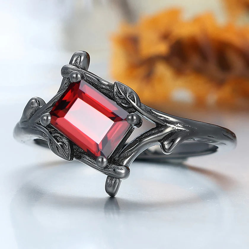 Vintage Emerald Cut Red Garnet Engagement Ring 14k Soild Gold Ring Leaf Vine Bridal Promise Ring -  Esdomera.com