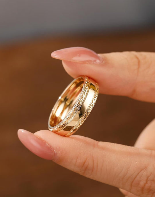 Filigree Engraved Solid Gold Men's Ring Art Deco 6mm Yellow Gold Wedding Band For Men