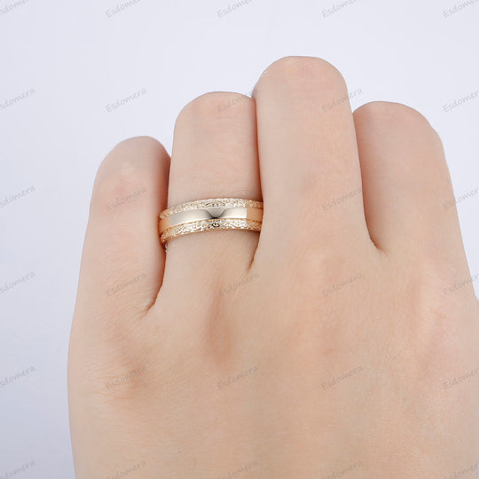 Filigree Engraved Solid Gold Men's Ring Art Deco 6mm Yellow Gold Wedding Band For Men
