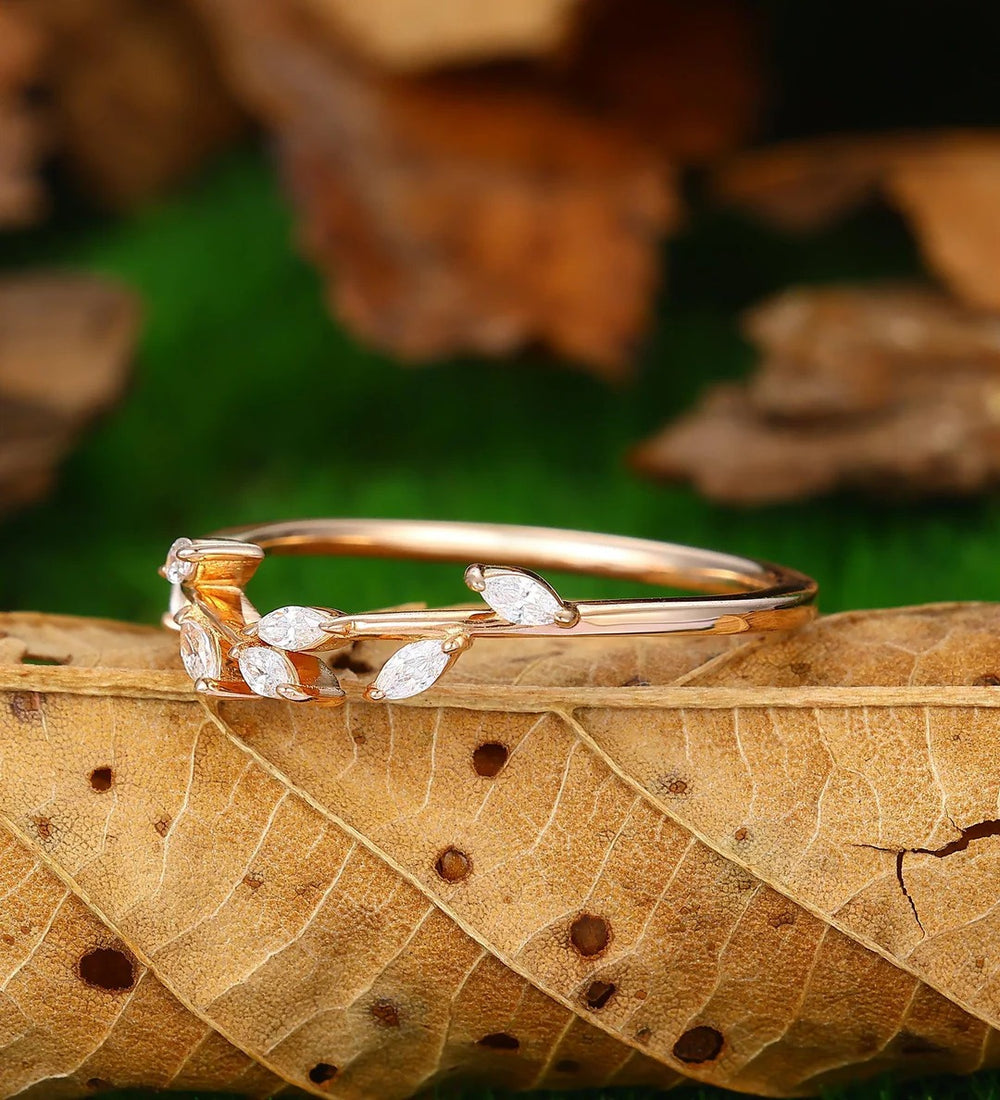 Delicate Marquise Cut Lab Grown Diamond Stackable Ring Women Wedding Band