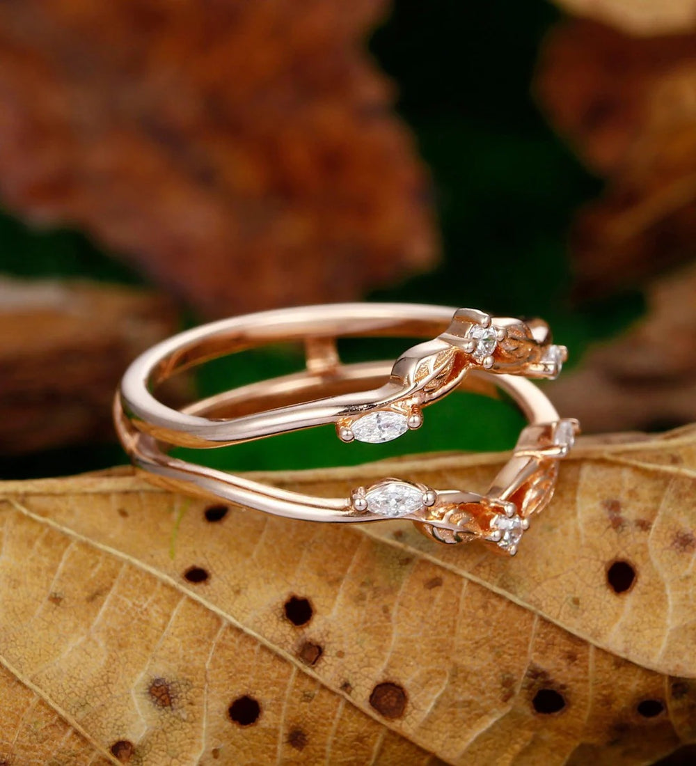 Unique Lab Grown Diamond Bridal Stackable Nesting Band 14K Rose Gold Wedding Ring