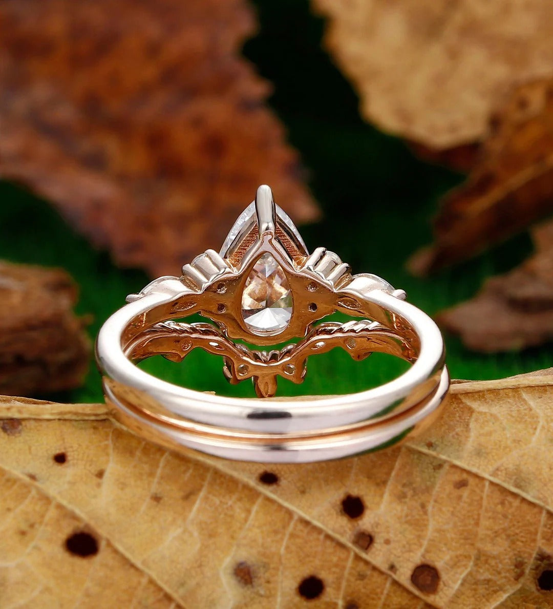 Ordine Personalizzato - Anello di Fidanzamento in Oro Rosa con Morganite Naturale Rosa a Forma di Pera da 1,5 Carati Set