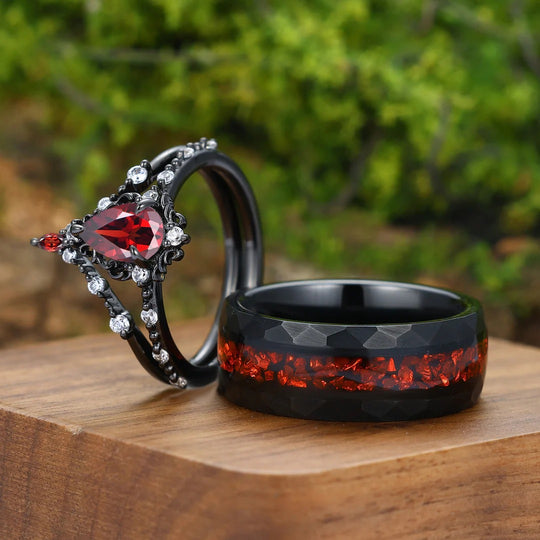 Custom Order-Dainty Milgrained Natural Red Garnet Wedding Band