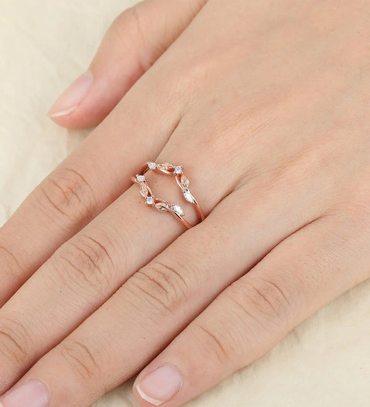 Unique Lab Grown Diamond Bridal Stackable Nesting Band 14K Rose Gold Wedding Ring