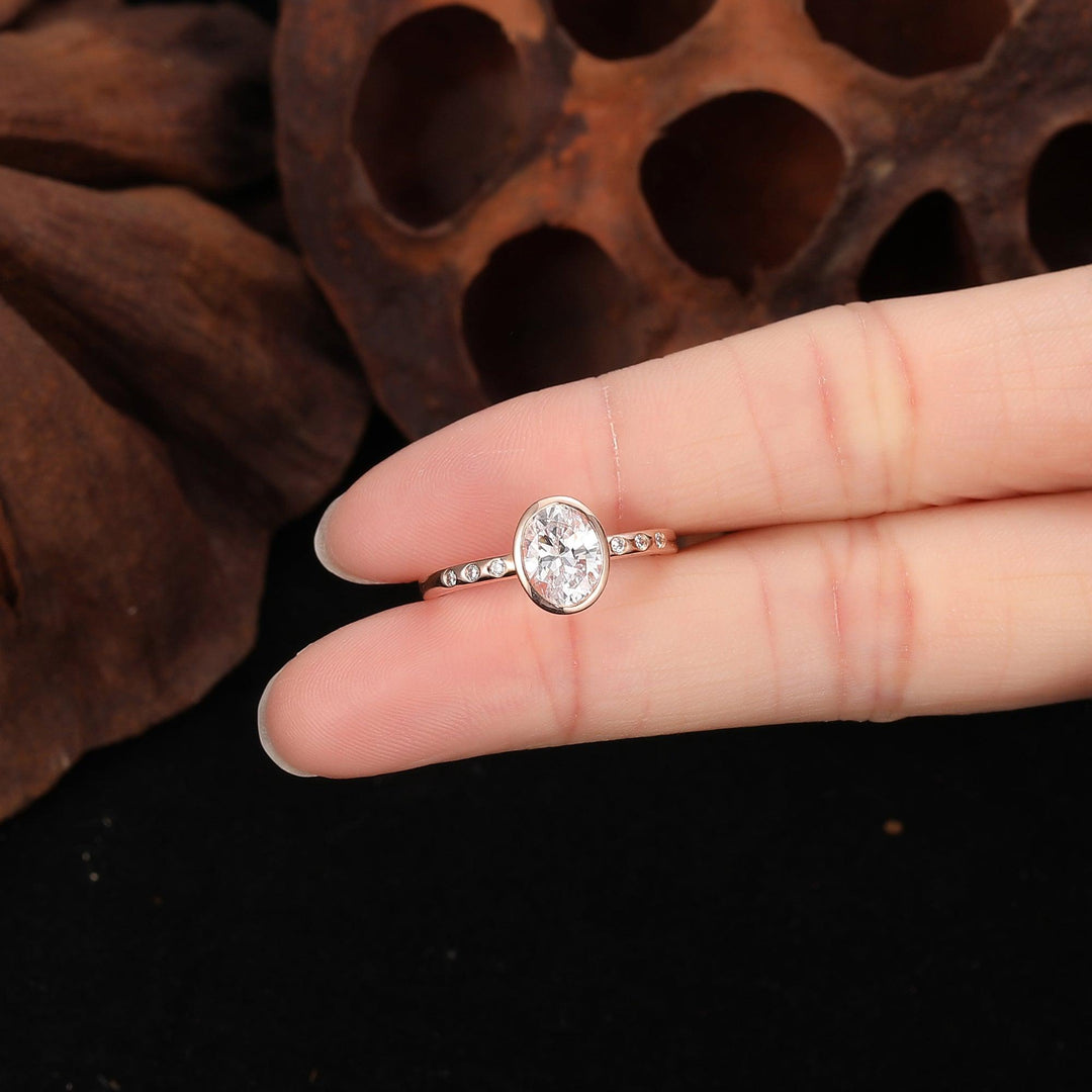 Lab Grown Diamond Bezel Ring, Oval Diamond Engagement Ring - Esdomera