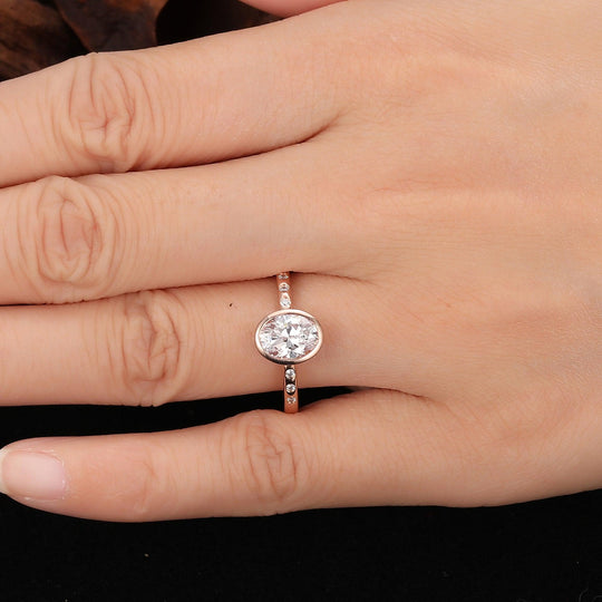 Lab Grown Diamond Bezel Ring, Oval Diamond Engagement Ring - Esdomera